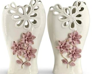 2pc Porcelain Flower Design Vases