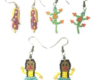 (3) Pair Native American Handmade Bead Earrings