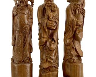 3pc Chinese Fu Lu Shou Carved Wood Figures