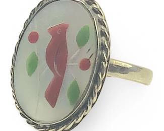Signed PRB Sterling MOP Cardinal Inlay Ring