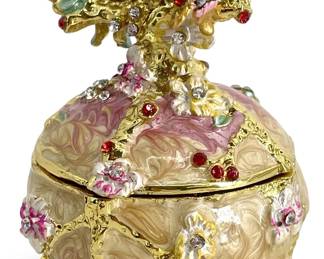 Brass Enameled Rhinestone Jewelry Box