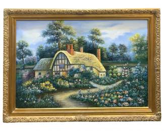Signed Taylor Country Cottage Oil on Canvas