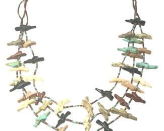 Vintage 3 Strand Native American Fetish Necklace