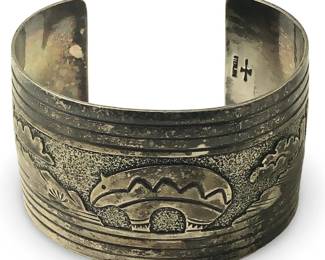 Striking Sterling Silver Navajo Landscape Cuff