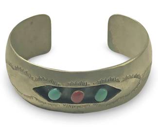 Native American Silver Turquoise Coral Cuff