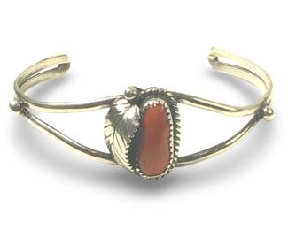 Native American Silver Coral Leaf Cuff Bracelet
