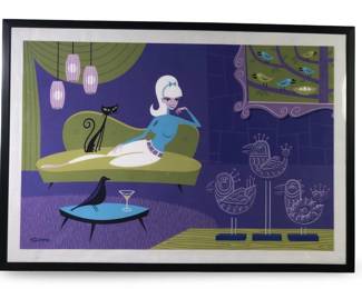 Josh Agle Shag Pecking Order Serigraph on Silk