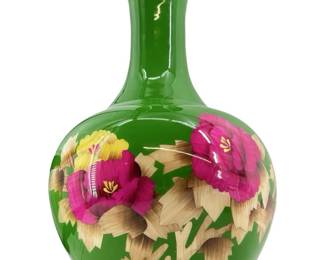 Vintage Green Famille Rose Inlay Porcelain Vase
