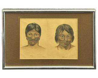 Antique Native Juri & Botocudos Fine Colored Litho
