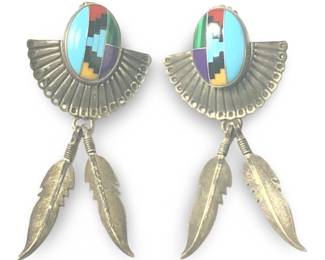 Native American Sterling Inlay Leaf Earrings