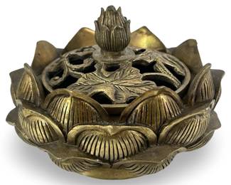 Chinese Brass Lotus Incense Burner