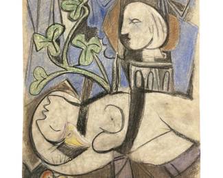 Signed Attributed Picasso Chalk Pastel Drawing