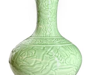 Chinese Celadon Zhang Shaoping Peony Vase