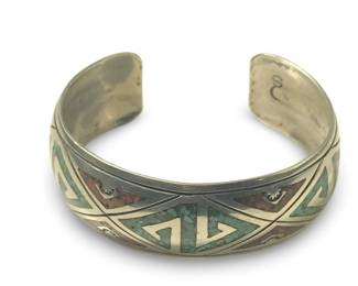 Stamped Stanley Bain Navajo Silver Inlay Cuff