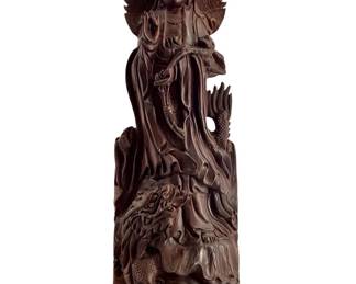 Large Wooden Chinese Carved Guanyin Sculpture