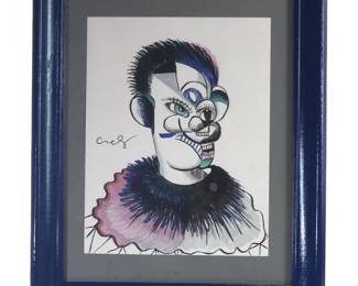 Signed George Condo Abstract Ink Drawing on Paper