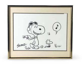 Signed Schulz Snoopy Ink Illustration Drawing