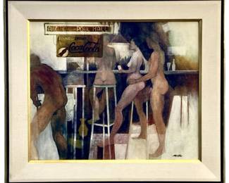 James A. Rome ‘American Pool Hall' Oil on Canvas