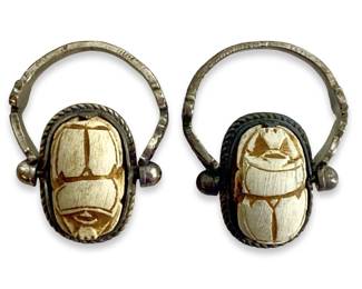 2pc Silver Banded Carved Scarab Ring