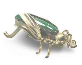 Sterling Silver Malachite Grasshopper Brooch