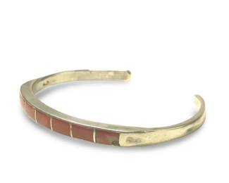 Native American Silver Coral Inlay Cuff Bracelet