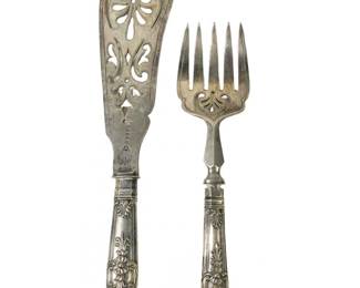 (2pc) Antique Victorian Sterling Silver Etched