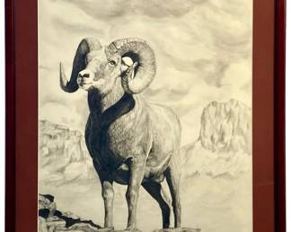 ‘84 Signed Cam Smith Mountain Ram Charcoal Art