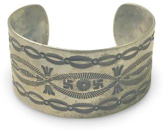 Native American Etched Silver Cuff Bracelet