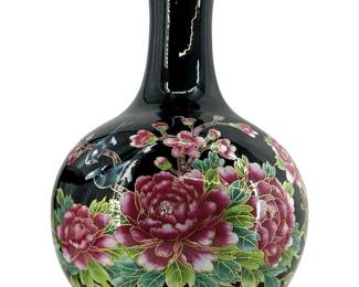 Vintage Black Glazed Famille Rose Porcelain Vase