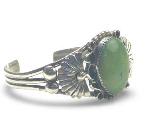 Signed C. Little Sterling Green Turquoise Cuff