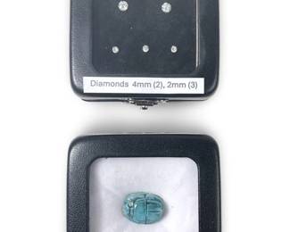 Box Loose Diamonds Egyptian Faience Scarab