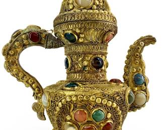 Tibetan Copper Semi-Precious Stone Studded Teapot