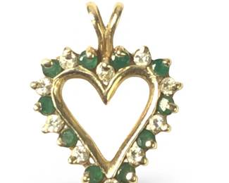 14Kt Yellow Gold Sapphire Emerald Heart Pendant