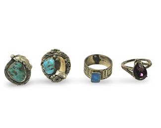 (4) Native American Turquoise Gemstone Rings