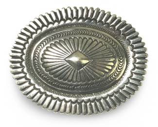 Native American Etched Silver Concho Buckle