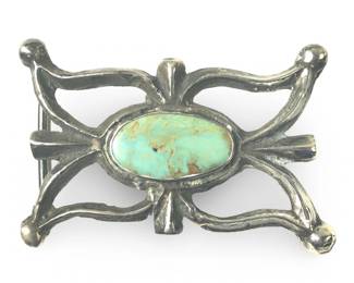 Native American Sterling Turquoise Sandcast Buckle
