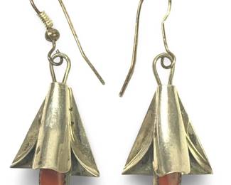 Pair Frank Yazzi Navajo Sterling Silver Coral