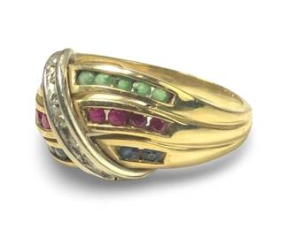 10KT Yellow Gold Diamond Ruby Emerald Sapphire