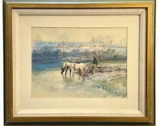 Geza Zorad Horse-Drawn Wagon Watercolor Painting