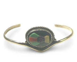 Signed Bev Etsate Zuni Inlay Silver Cuff Bracelet