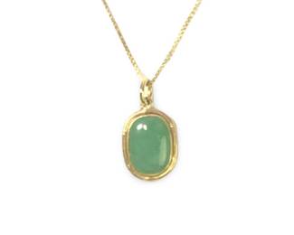 Exquisite 14Kt Yellow Gold Jade Pendant Necklace