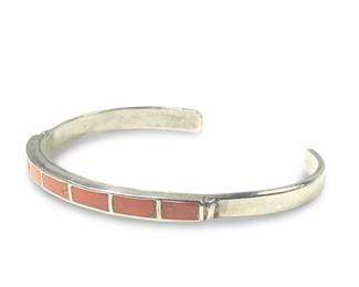 Native American Zuni Coral Inlay Cuff Bracelet