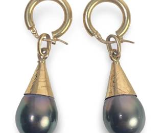 Pair 14Kt Yellow Gold Tahitian Pearl Earrings