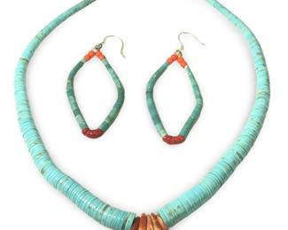 Turquoise Spiny Oyster Necklace With Earrings