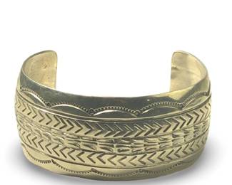 Native American Etched Silver Cuff Bracelet