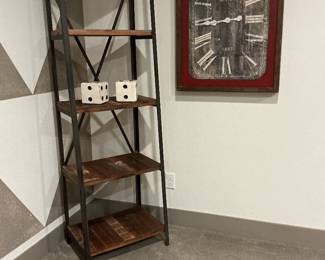 Industrial Style Tall Iron Wood Shelf-Wall Clock - Lg. Wood Dice