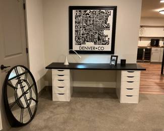 IIEA Desk- Round Window Paned Mirror- Denver Neighborhood Map