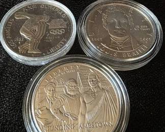 1983S US Olympic, 2007 U.S. Mint Jamestown 400th  2009 Louis Braille Bicentennial Silver Dollars