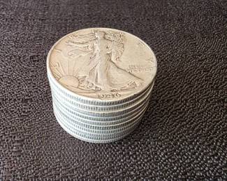 10 Walking Liberty Half Dollars
