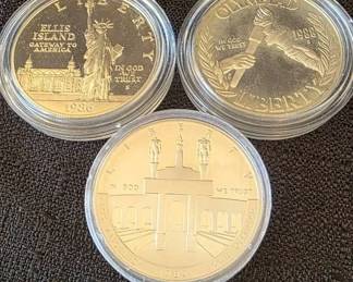 1984 LA Summer Olympic Commemorative, 1986 Statue of Liberty 1988 S Seoul Olympiad Silver Dollars